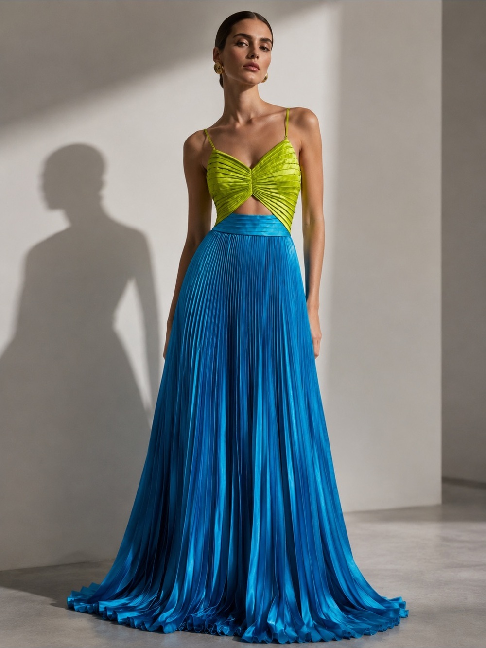 NEW AMUR Silas Green and Blue Pleated Cocktail Dress